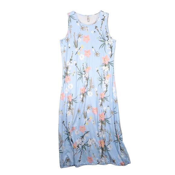 Noracora Women's XXL Blue Floral Jersey Sleeveless Tank Maxi Dress, Cottagecore - Picture 1 of 6